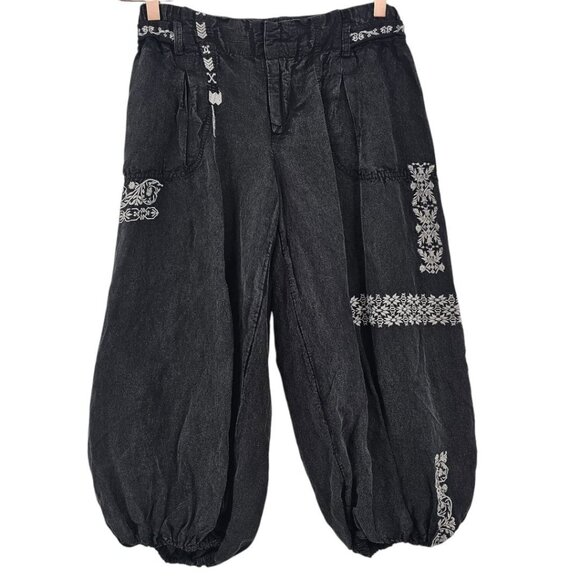 Anthropologie Womens XS Black Vintage Wash Embroidered Parachute Pants - Picture 2 of 13